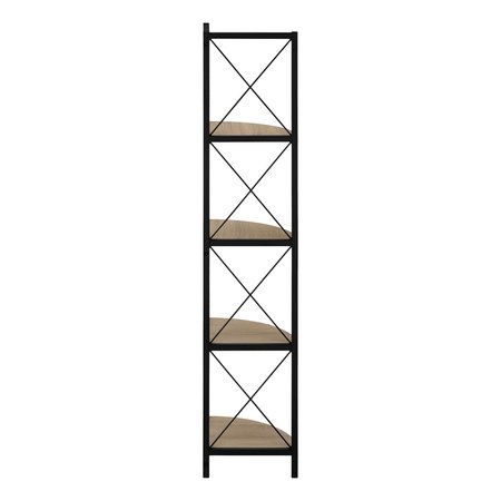 Monarch Specialties Bookshelf, Bookcase, Etagere, Corner, 4 Tier, 60"H, Office, Bedroom, Metal, Laminate, Brown, Black I 3648